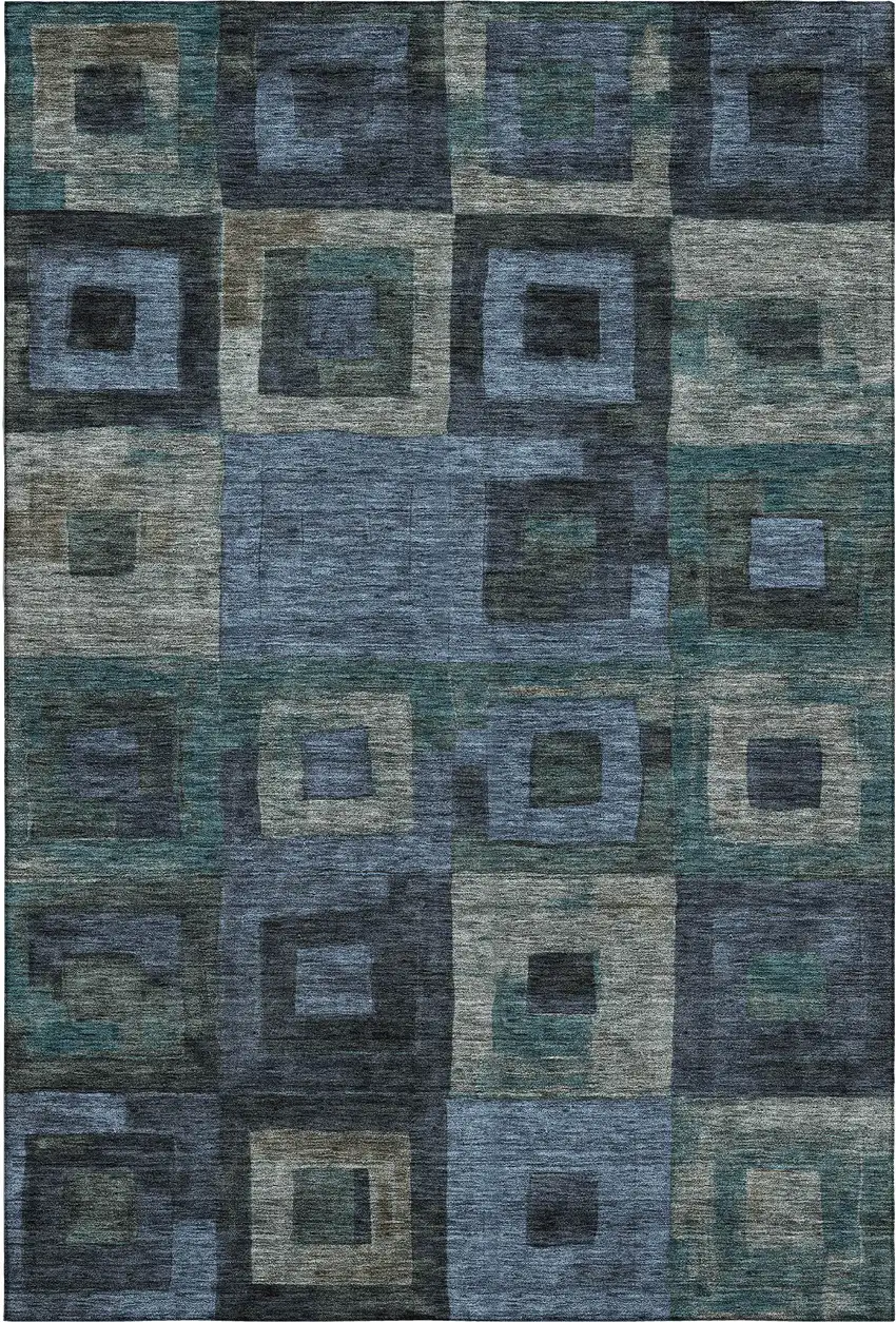 Blue And Green Geometric Washable Area Rug With UV Protection Photo 1