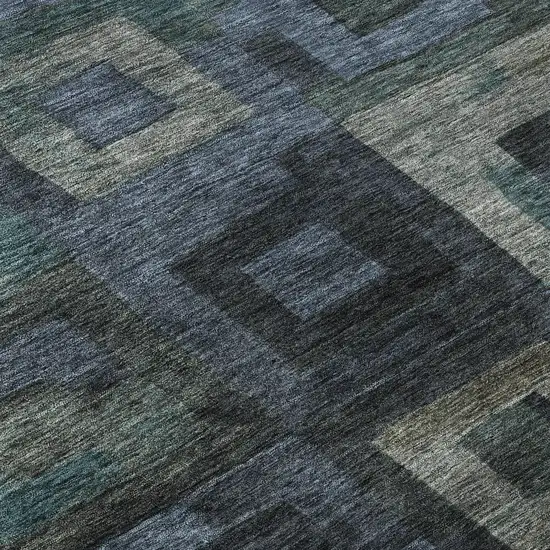 Blue And Green Geometric Washable Area Rug With UV Protection Photo 9