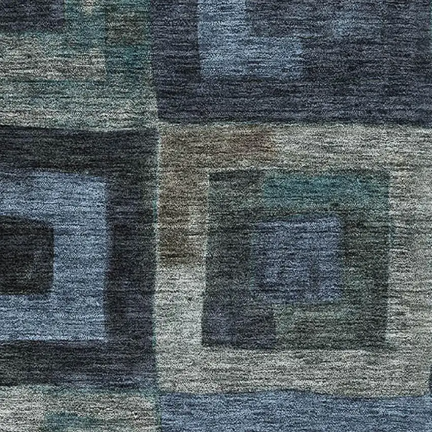 Blue And Green Geometric Washable Area Rug With UV Protection Photo 2