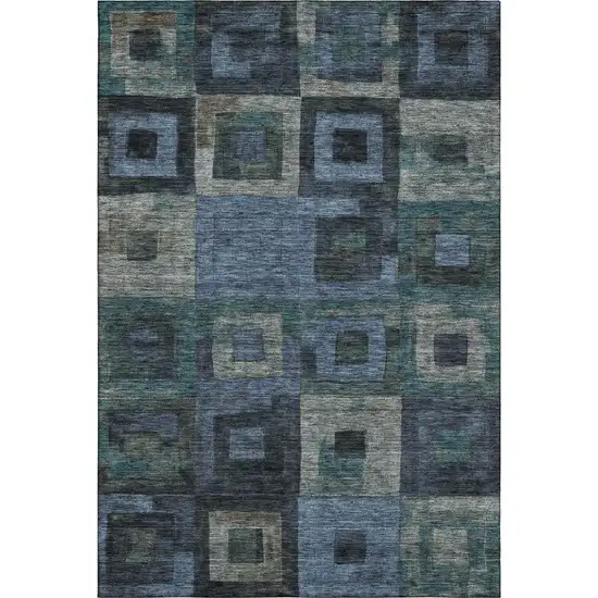Blue And Green Geometric Washable Area Rug With UV Protection Photo 1