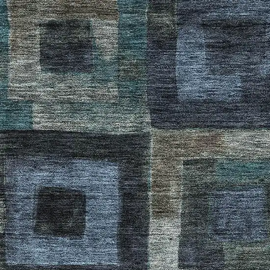 Blue And Green Geometric Washable Area Rug With UV Protection Photo 2