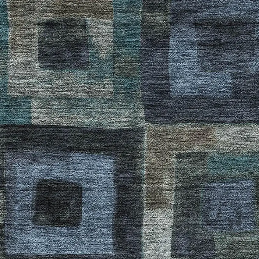 Blue And Green Geometric Washable Area Rug With UV Protection Photo 2