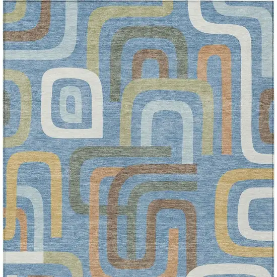 Blue And Green Geometric Washable Indoor Outdoor Area Rug Photo 4