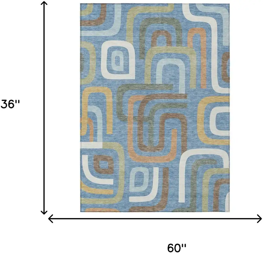 Blue And Green Geometric Washable Indoor Outdoor Area Rug Photo 7