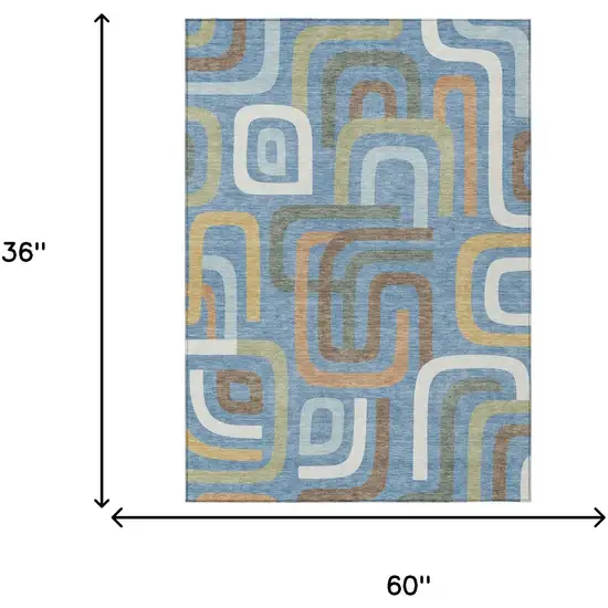 Blue And Green Geometric Washable Indoor Outdoor Area Rug Photo 7
