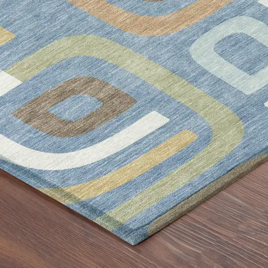 Blue And Green Geometric Washable Indoor Outdoor Area Rug Photo 5