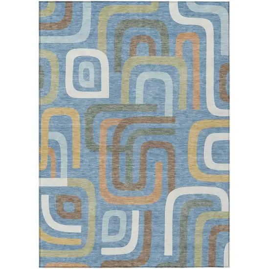 Blue And Green Geometric Washable Indoor Outdoor Area Rug Photo 2