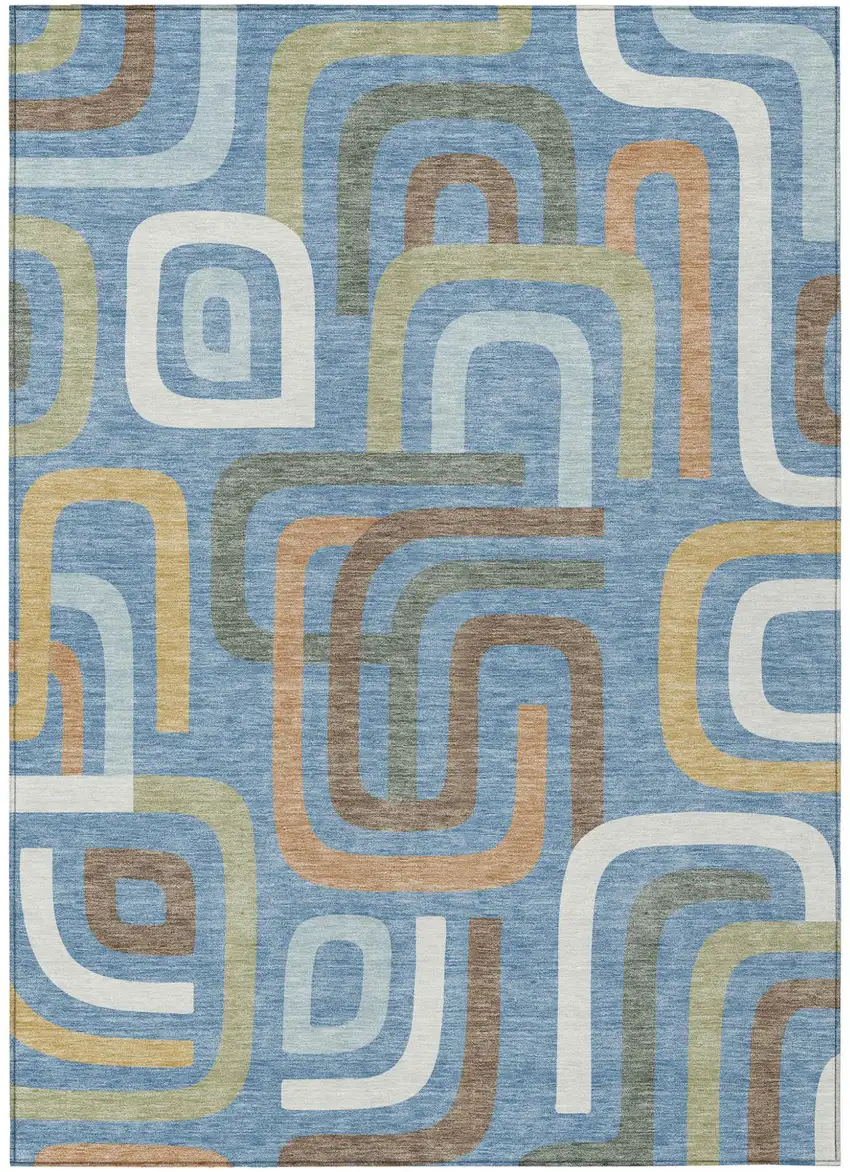 Blue And Green Geometric Washable Indoor Outdoor Area Rug Photo 2