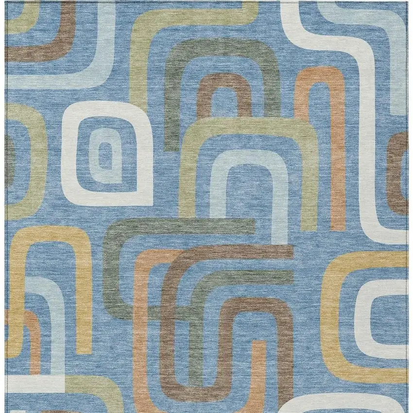 Blue And Green Geometric Washable Indoor Outdoor Area Rug Photo 4