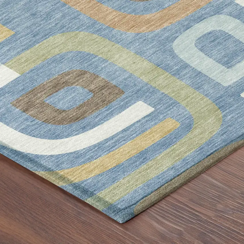 Blue And Green Geometric Washable Indoor Outdoor Area Rug Photo 5
