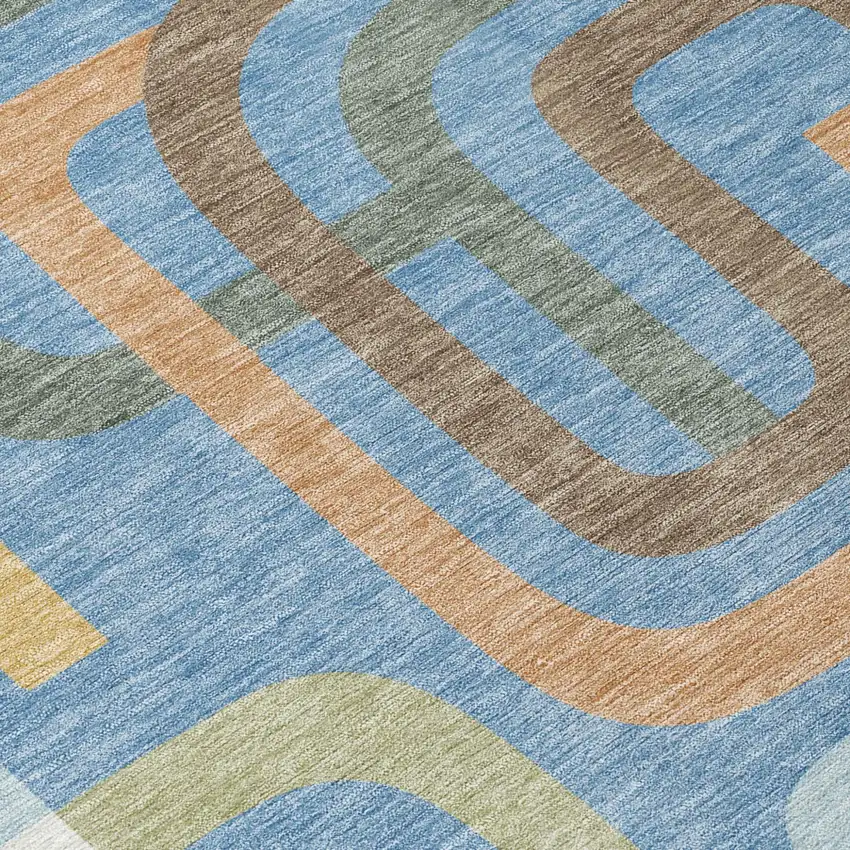 Blue And Green Geometric Washable Indoor Outdoor Area Rug Photo 6