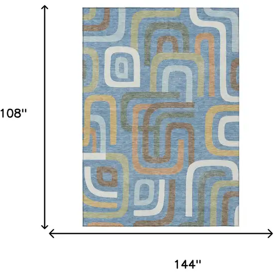Blue And Green Geometric Washable Indoor Outdoor Area Rug Photo 7