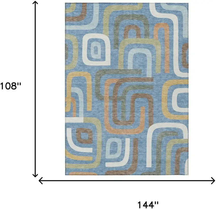 Blue And Green Geometric Washable Indoor Outdoor Area Rug Photo 7