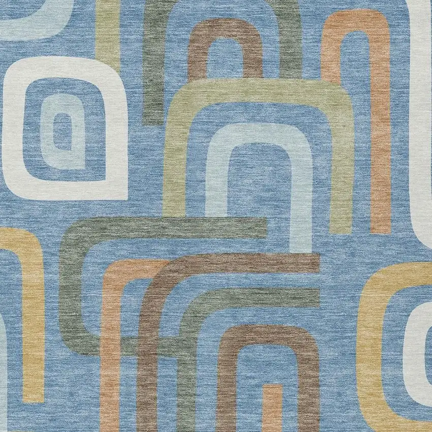 Blue And Green Geometric Washable Indoor Outdoor Area Rug Photo 3
