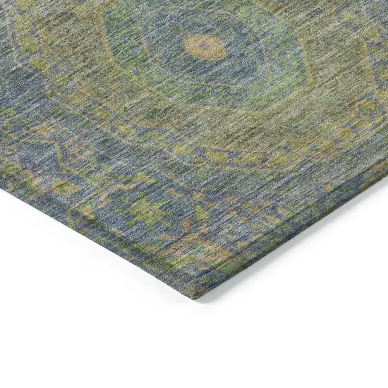 Blue And Green Medallion Washable Indoor Outdoor Area Rug Photo 9