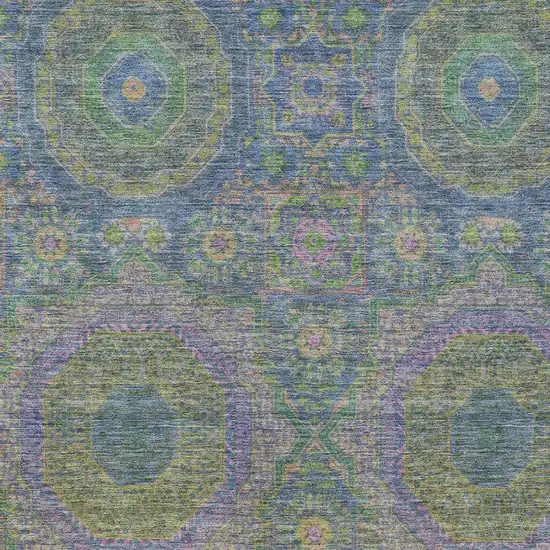 Blue And Green Medallion Washable Indoor Outdoor Area Rug Photo 4