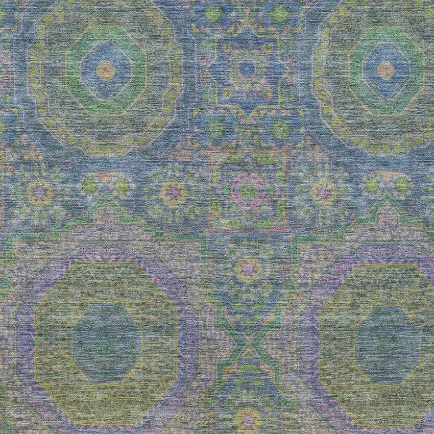 Blue And Green Medallion Washable Indoor Outdoor Area Rug Photo 4