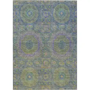 Photo of Blue And Green Medallion Washable Indoor Outdoor Area Rug