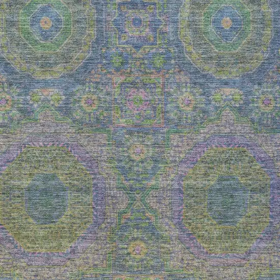 Blue And Green Medallion Washable Indoor Outdoor Area Rug Photo 3