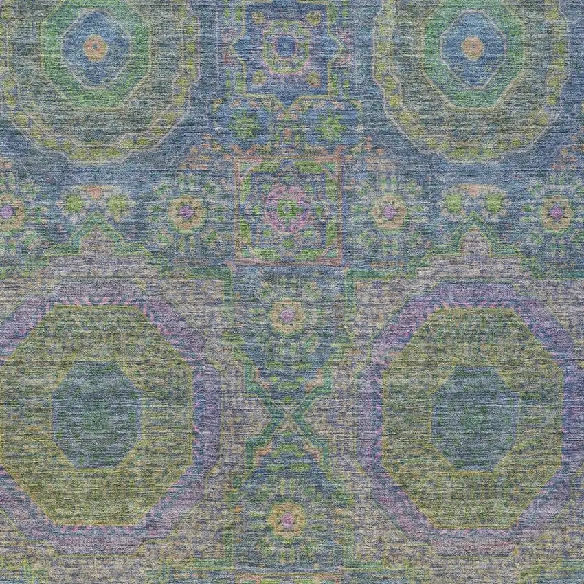 Blue And Green Medallion Washable Indoor Outdoor Area Rug Photo 3