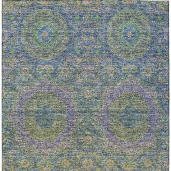 Blue And Green Medallion Washable Indoor Outdoor Area Rug Photo 4