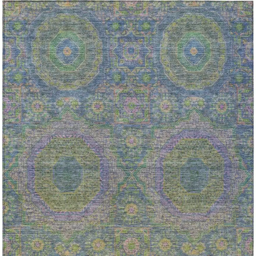 Blue And Green Medallion Washable Indoor Outdoor Area Rug Photo 4
