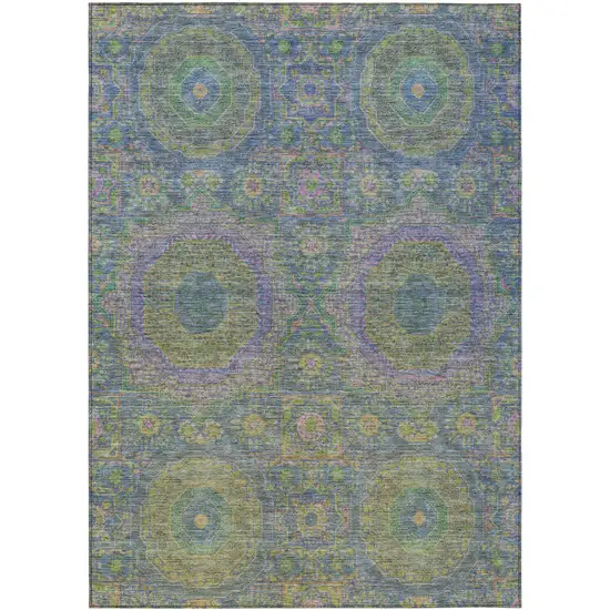 Blue And Green Medallion Washable Indoor Outdoor Area Rug Photo 1