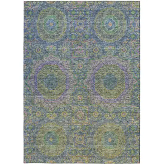 Blue And Green Medallion Washable Indoor Outdoor Area Rug Photo 3