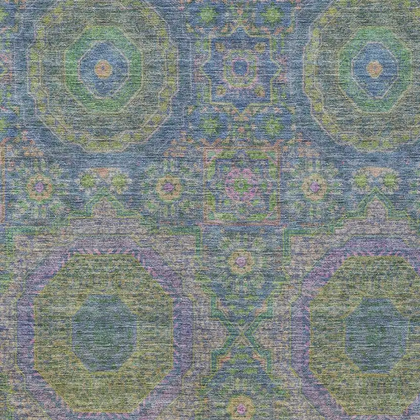 Blue And Green Medallion Washable Indoor Outdoor Area Rug Photo 4