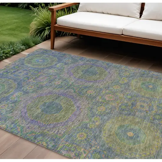 Blue And Green Medallion Washable Indoor Outdoor Area Rug Photo 2