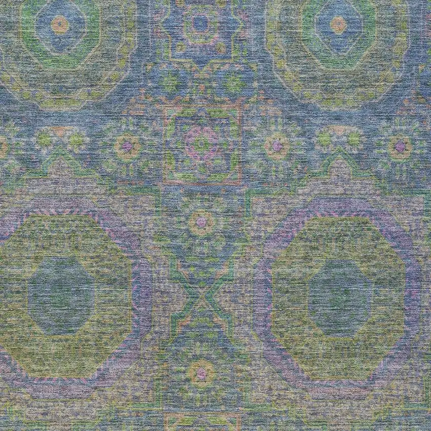 Blue And Green Medallion Washable Indoor Outdoor Area Rug Photo 4