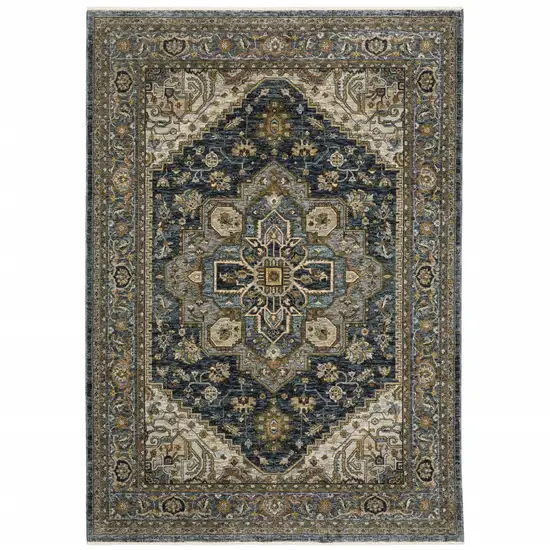 Blue And Green Oriental Power Loom Area Rug With Fringe Photo 2