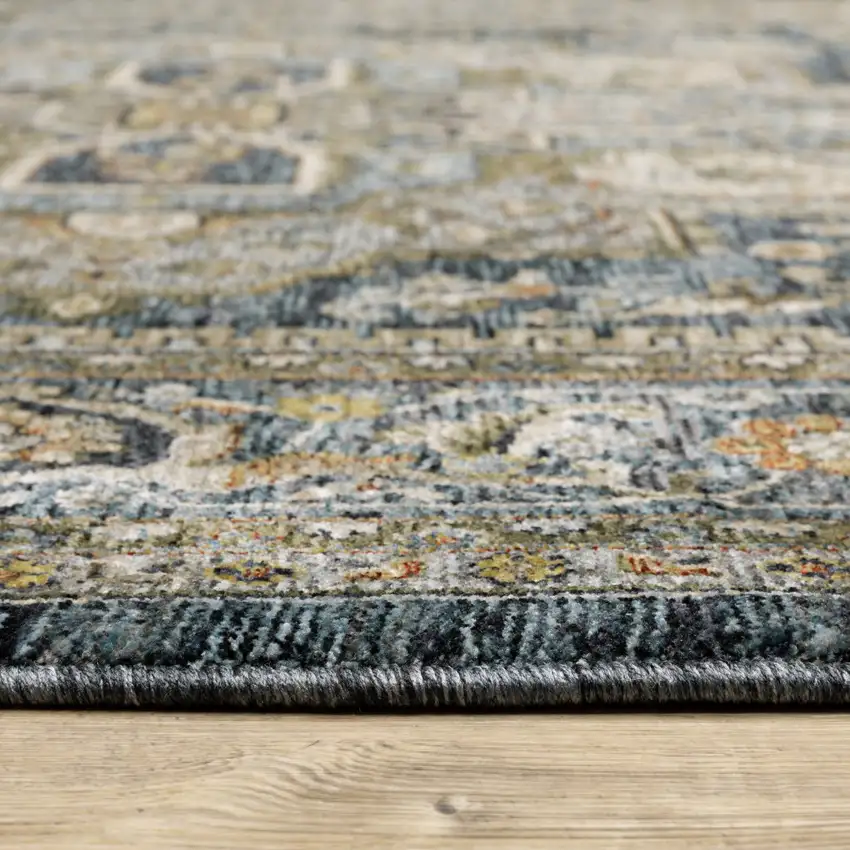 Blue And Green Oriental Power Loom Area Rug With Fringe Photo 5