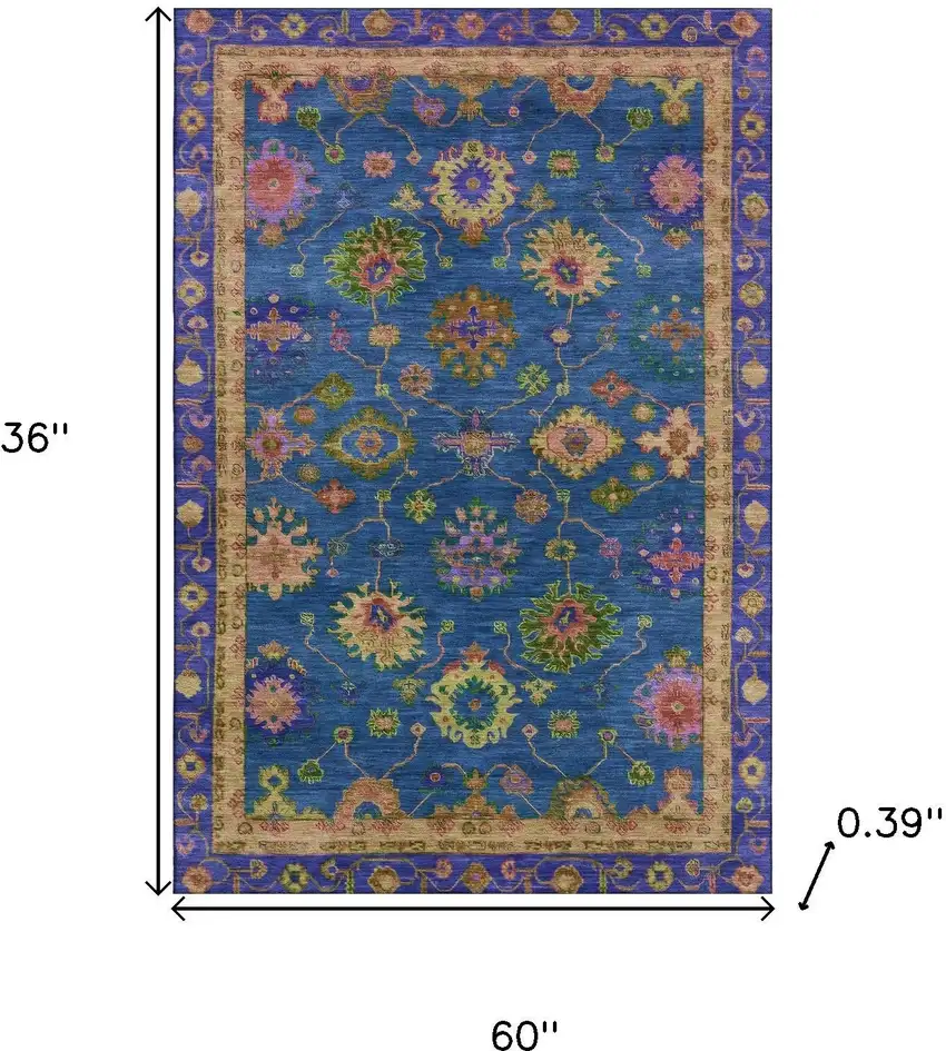 Blue And Green Oriental Washable Area Rug With UV Protection Photo 8