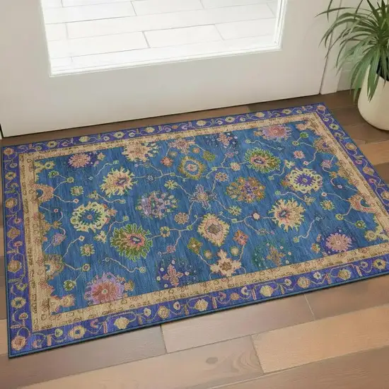 Blue And Green Oriental Washable Area Rug With UV Protection Photo 2