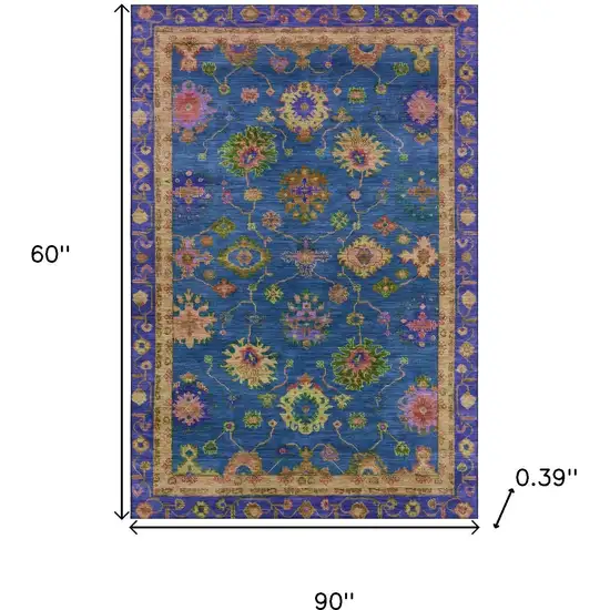 Blue And Green Oriental Washable Area Rug With UV Protection Photo 8
