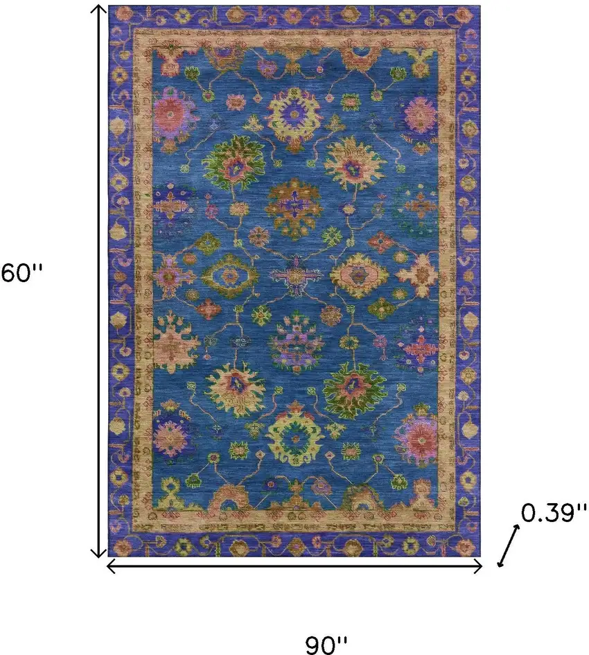 Blue And Green Oriental Washable Area Rug With UV Protection Photo 8