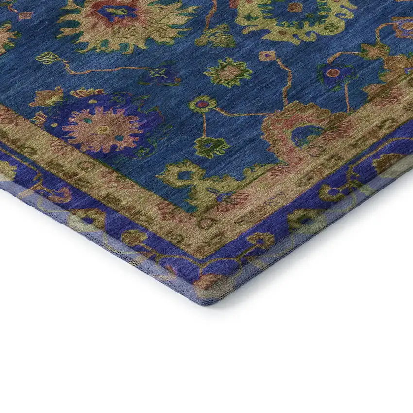 Blue And Green Oriental Washable Area Rug With UV Protection Photo 6