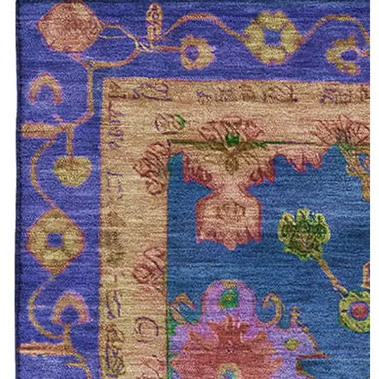 Blue And Green Oriental Washable Area Rug With UV Protection Photo 4