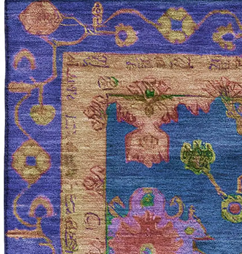 Blue And Green Oriental Washable Area Rug With UV Protection Photo 4