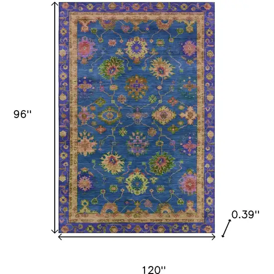 Blue And Green Oriental Washable Area Rug With UV Protection Photo 8