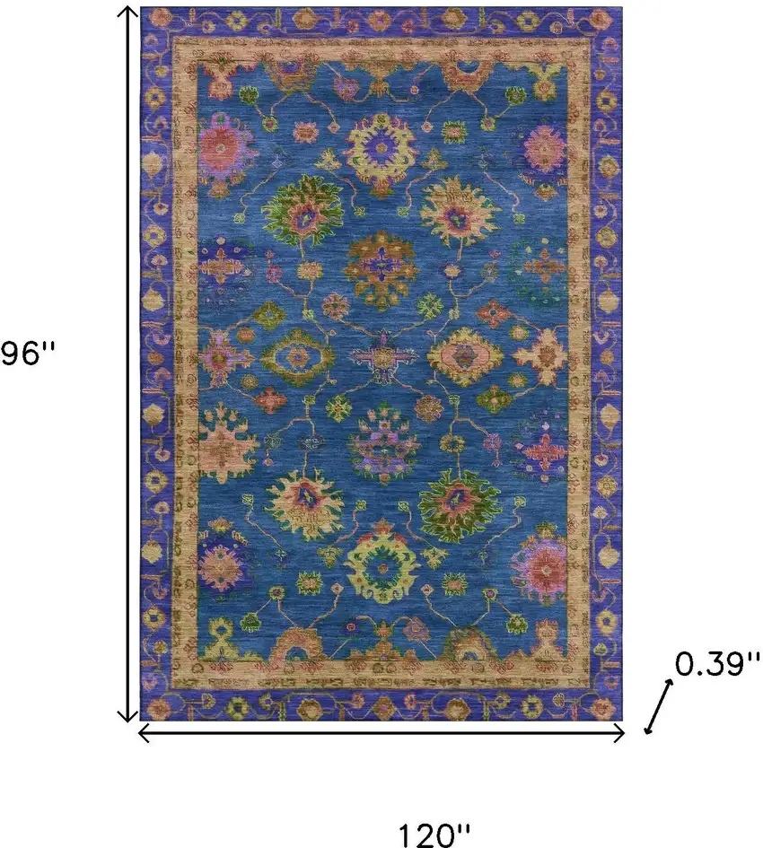 Blue And Green Oriental Washable Area Rug With UV Protection Photo 8