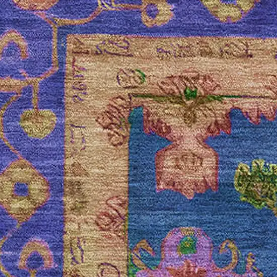 Blue And Green Oriental Washable Area Rug With UV Protection Photo 3