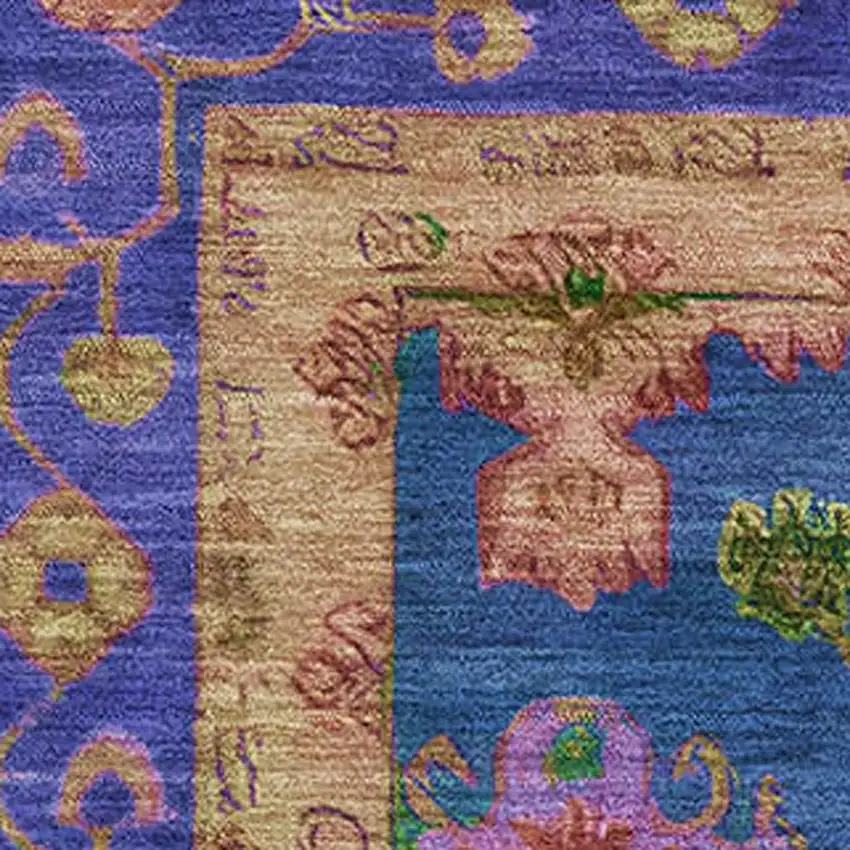 Blue And Green Oriental Washable Area Rug With UV Protection Photo 3