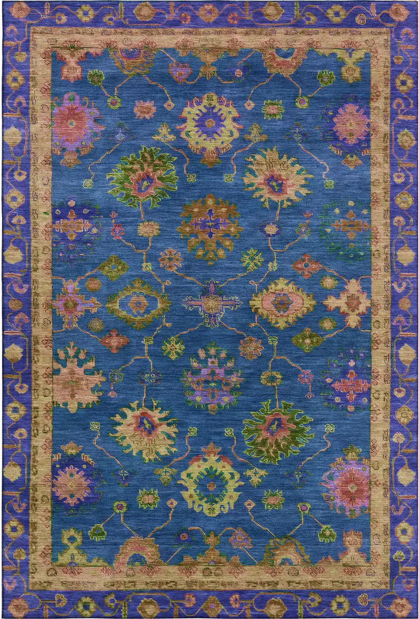 Blue And Green Oriental Washable Area Rug With UV Protection Photo 1