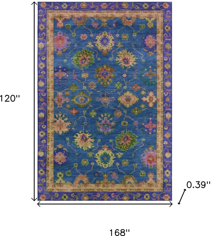 Blue And Green Oriental Washable Area Rug With UV Protection Photo 8