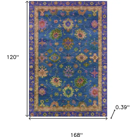 Blue And Green Oriental Washable Area Rug With UV Protection Photo 8