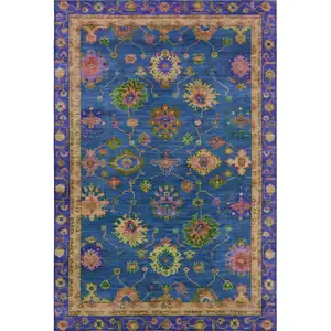 Photo of Blue And Green Oriental Washable Area Rug With UV Protection