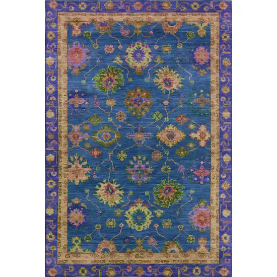 Blue And Green Oriental Washable Area Rug With UV Protection Photo 1