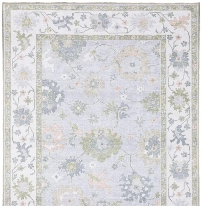 Blue And Green Oriental Washable Area Rug Photo 4
